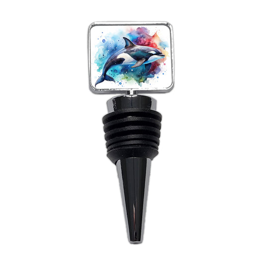 Orca Whale Colorful Watercolor Design Wine Bottle Stopper