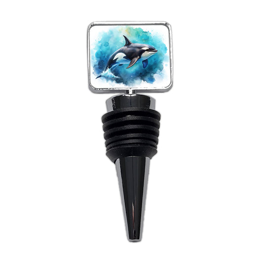 Orca Whale In Ocean Watercolor Design Wine Bottle Stopper