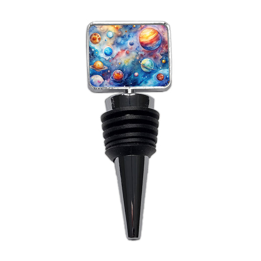 Outer Space Watercolor Astronomy Wine Bottle Stopper