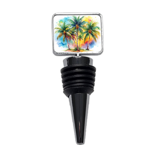 Palm Trees Tropical Watercolor Design Wine Bottle Stopper