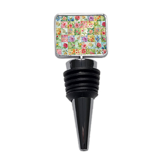 Patchwork Floral Quilt Quilter Sewing Watercolor Wine Bottle Stopper