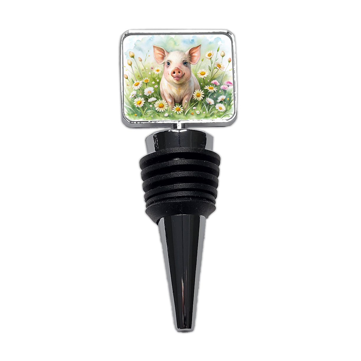 Pig In Daisies Watercolor Design Wine Bottle Stopper