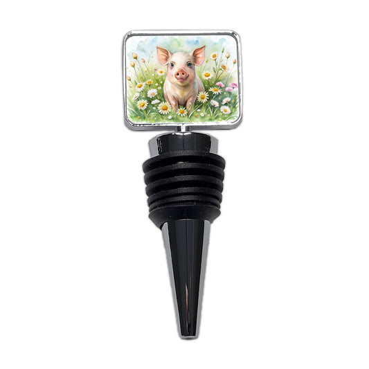 Pig In Daisies Watercolor Design Wine Bottle Stopper