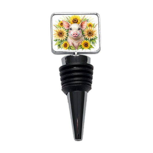 Pig In Sunflowers Watercolor Design Wine Bottle Stopper