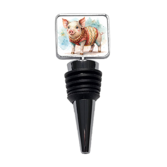 Pig Wearing A Sweater Watercolor Wine Bottle Stopper