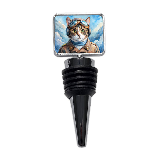 Pilot Cat Watercolor Wine Bottle Stopper