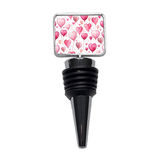 Pink Balloons Hearts Watercolor Birthday Valentine's Love Wine Bottle Stopper