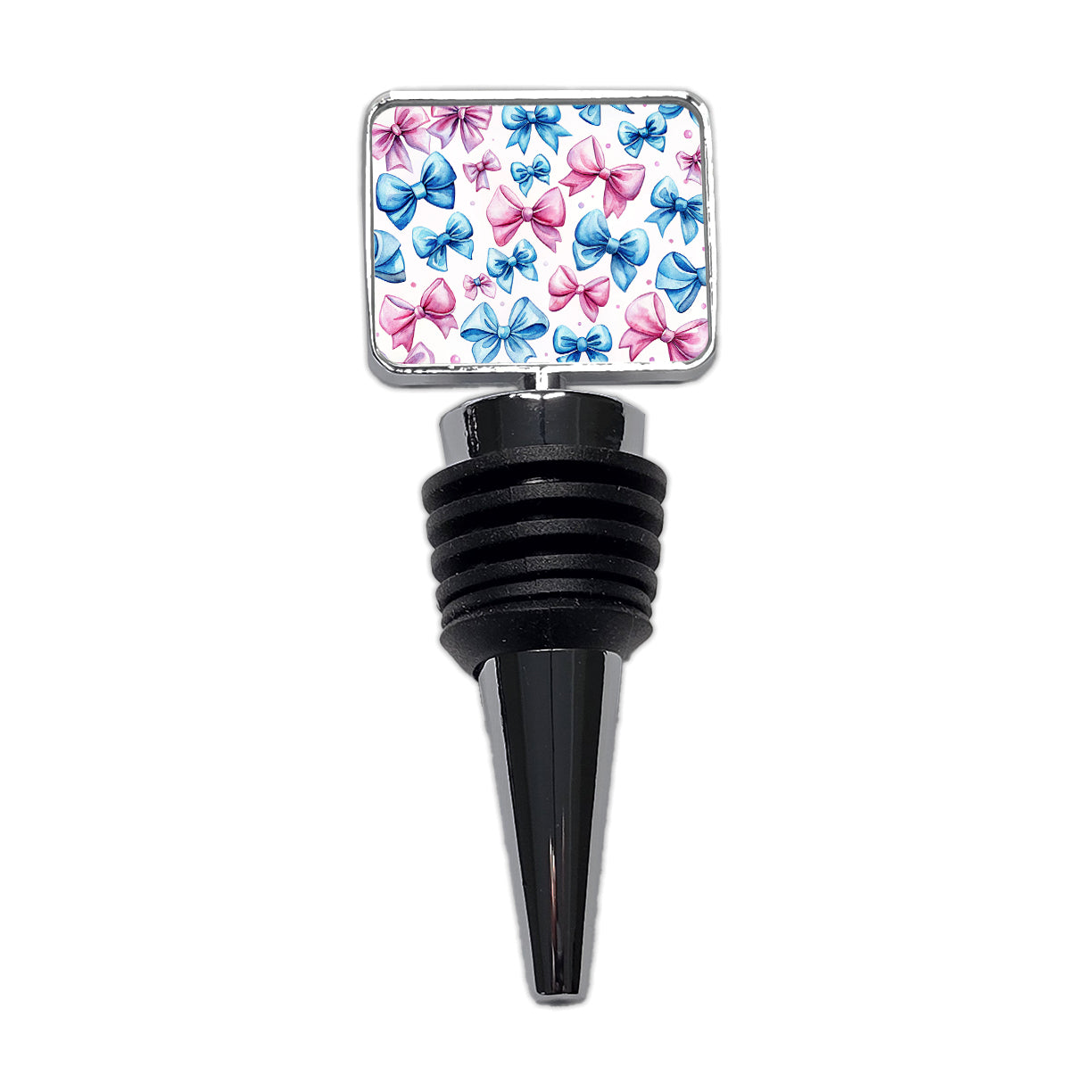 Pink Blue Scattered Coquette Bows Watercolor Wine Bottle Stopper