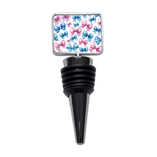 Pink Blue Scattered Coquette Bows Watercolor Wine Bottle Stopper