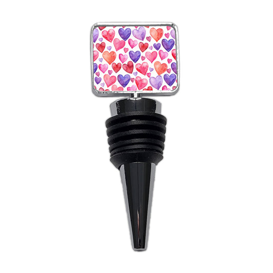 Pink Red Purple Hearts Watercolor Wine Bottle Stopper