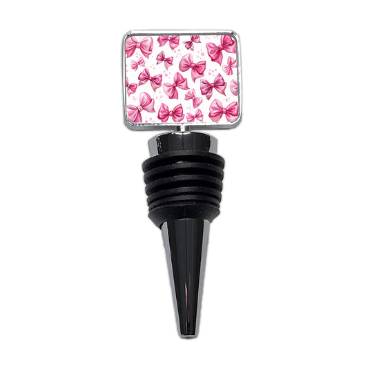 Pink Scattered Coquette Bows Watercolor Wine Bottle Stopper