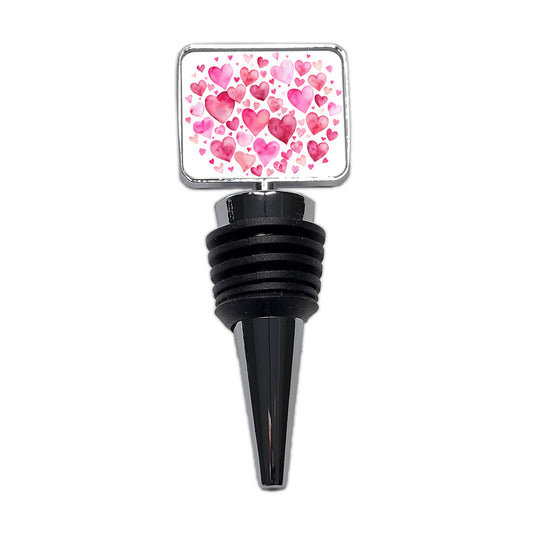 Pink Scattered Hearts Love Valentines Anniversary Watercolor Wine Bottle Stopper