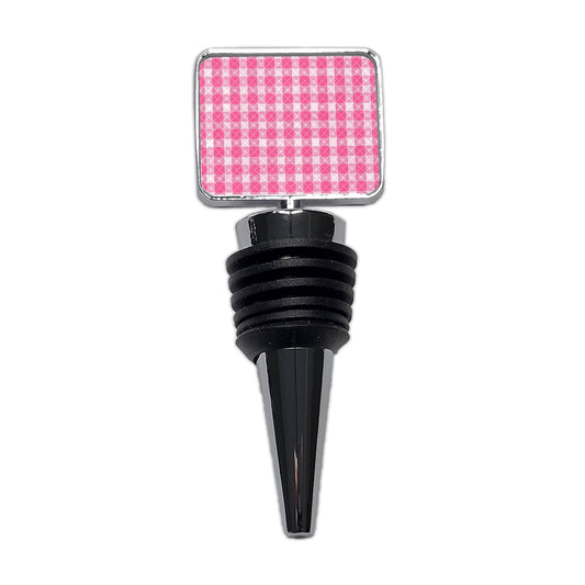 Pink White Gingham Watercolor Wine Bottle Stopper