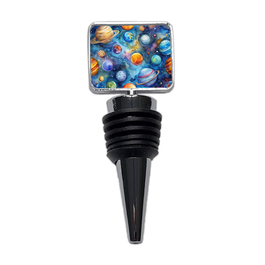 Planets Outer Space Astronomy Watercolor Wine Bottle Stopper