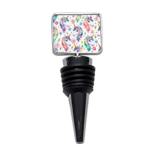 Pretty Unicorn Faces Watercolor Wine Bottle Stopper