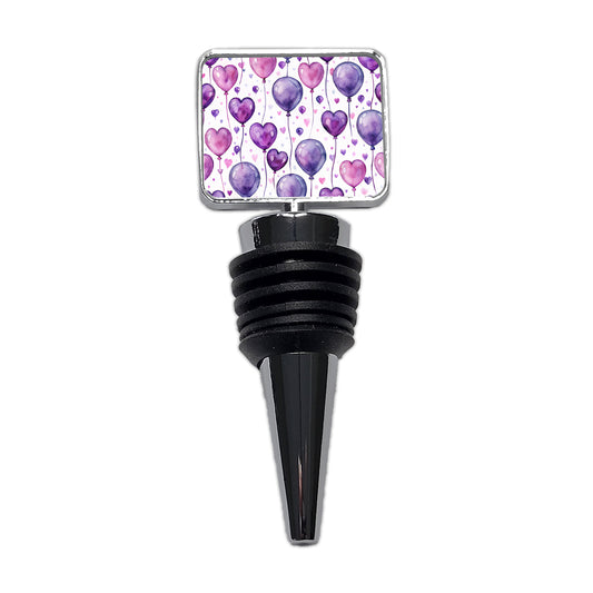 Purple Balloons Hearts Watercolor Birthday Wine Bottle Stopper