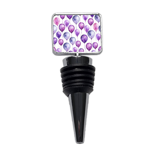 Purple Balloons Watercolor Birthday Wine Bottle Stopper