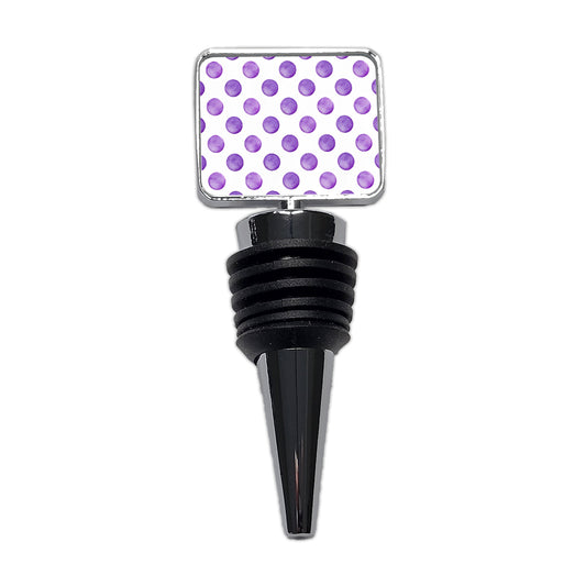 Purple Polka Dots White Background Wine Bottle Stopper