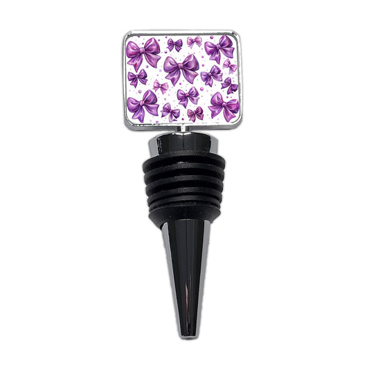Purple Scattered Coquette Bows Watercolor Wine Bottle Stopper