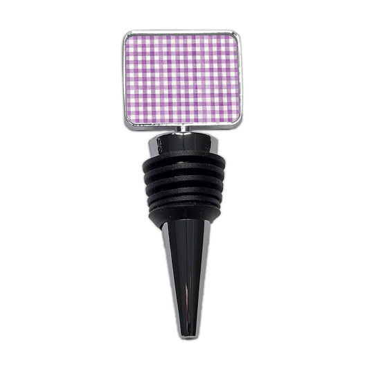 Purple White Gingham Watercolor Wine Bottle Stopper
