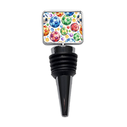 Rainbow Soccer Balls Watercolor Football Wine Bottle Stopper
