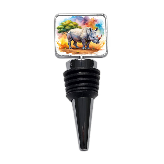 Rhinoceros African Plain Watercolor Design Wine Bottle Stopper