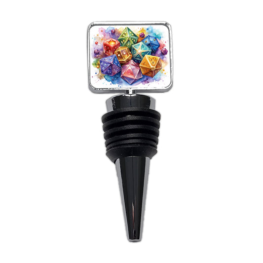 Role Playing Game Dice Watercolor Design Wine Bottle Stopper
