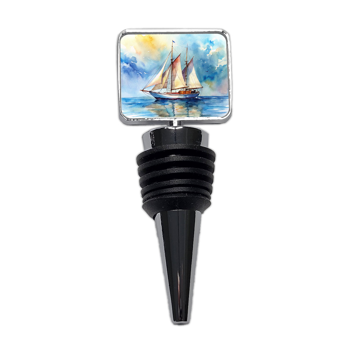 Sailboat At Sea Watercolor Design Wine Bottle Stopper