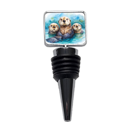 Sea Otters Watercolor Design Wine Bottle Stopper