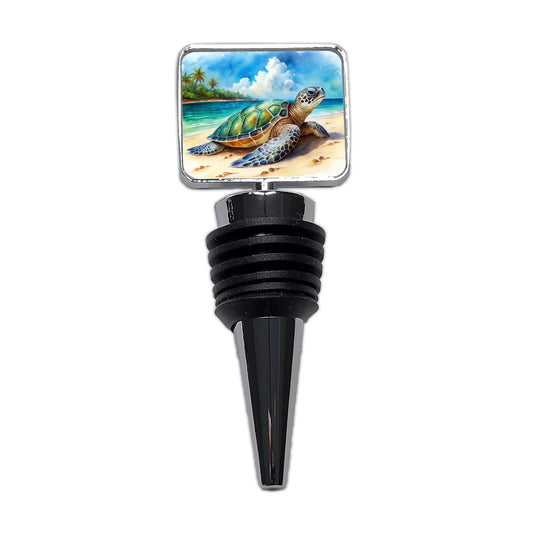 Sea Turtle Beach Watercolor Design Wine Bottle Stopper