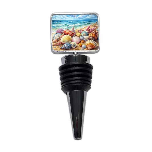 Shells Beach Watercolor Design Wine Bottle Stopper