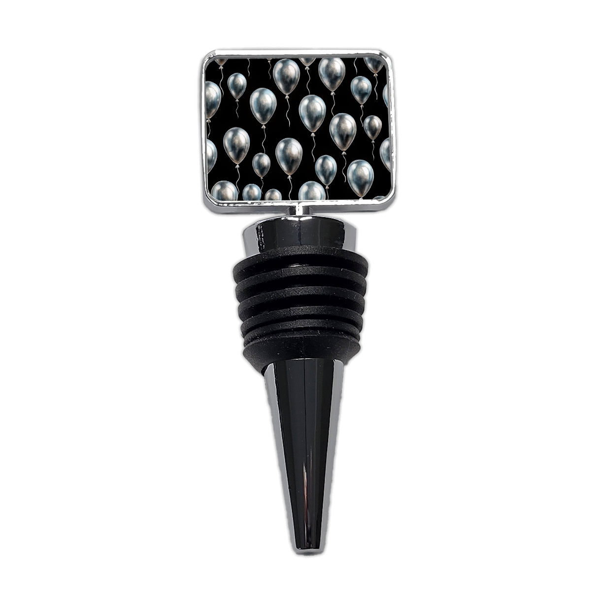 Silver Balloons Black Background Birthday Anniversary Wine Bottle Stopper