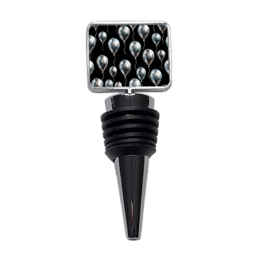 Silver Balloons Black Background Birthday Anniversary Wine Bottle Stopper