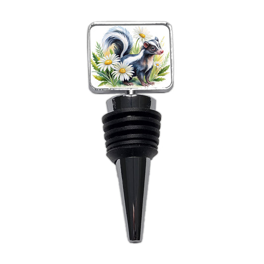 Skunk Watercolor Design With Daisies Wine Bottle Stopper