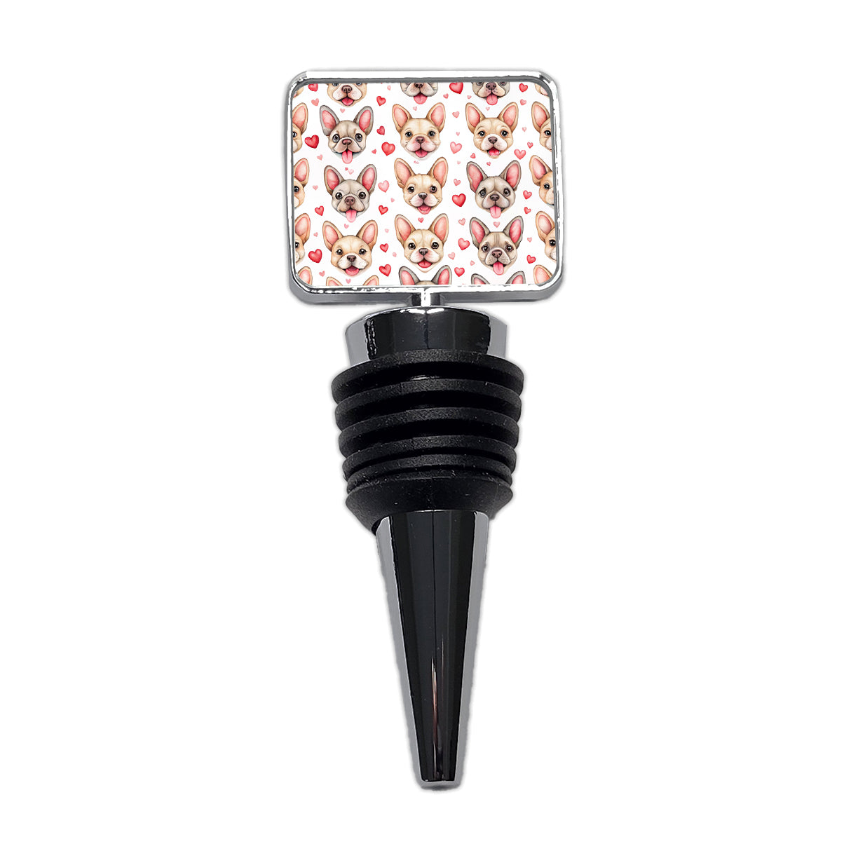 Smiling Cute French Bulldog Dog Faces Hearts Wine Bottle Stopper