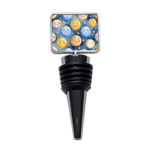 Smiling Moons Watercolor Wine Bottle Stopper
