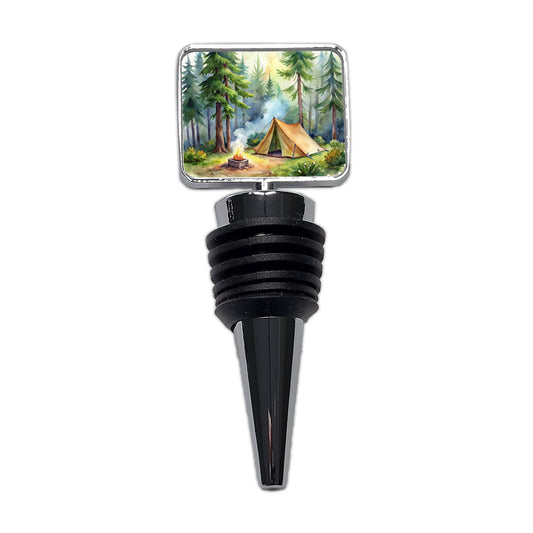 Solo Camping In Forest Watercolor Design Wine Bottle Stopper