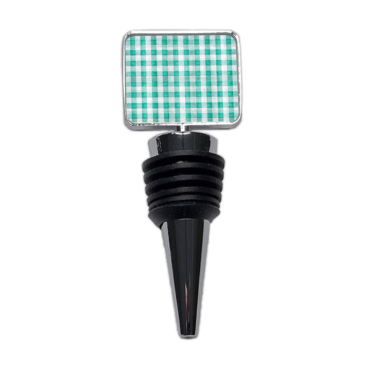 Teal White Gingham Watercolor Wine Bottle Stopper