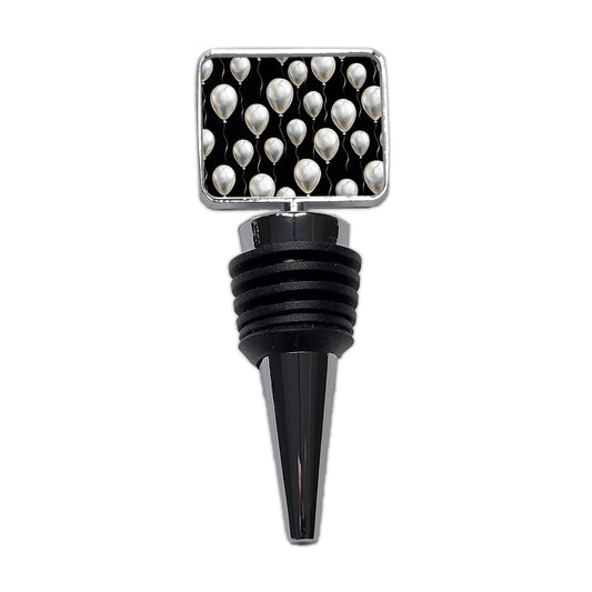 White Balloons Black Background Birthday Wine Bottle Stopper