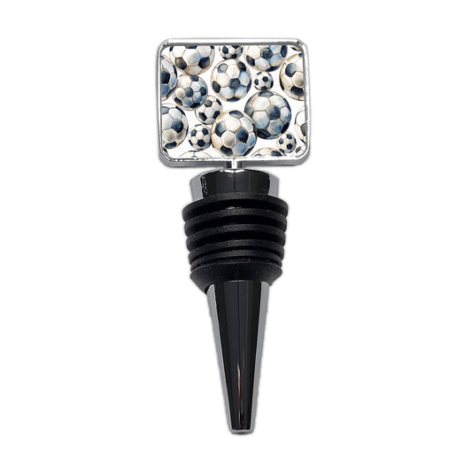 White Black Soccer Balls Watercolor Wine Bottle Stopper
