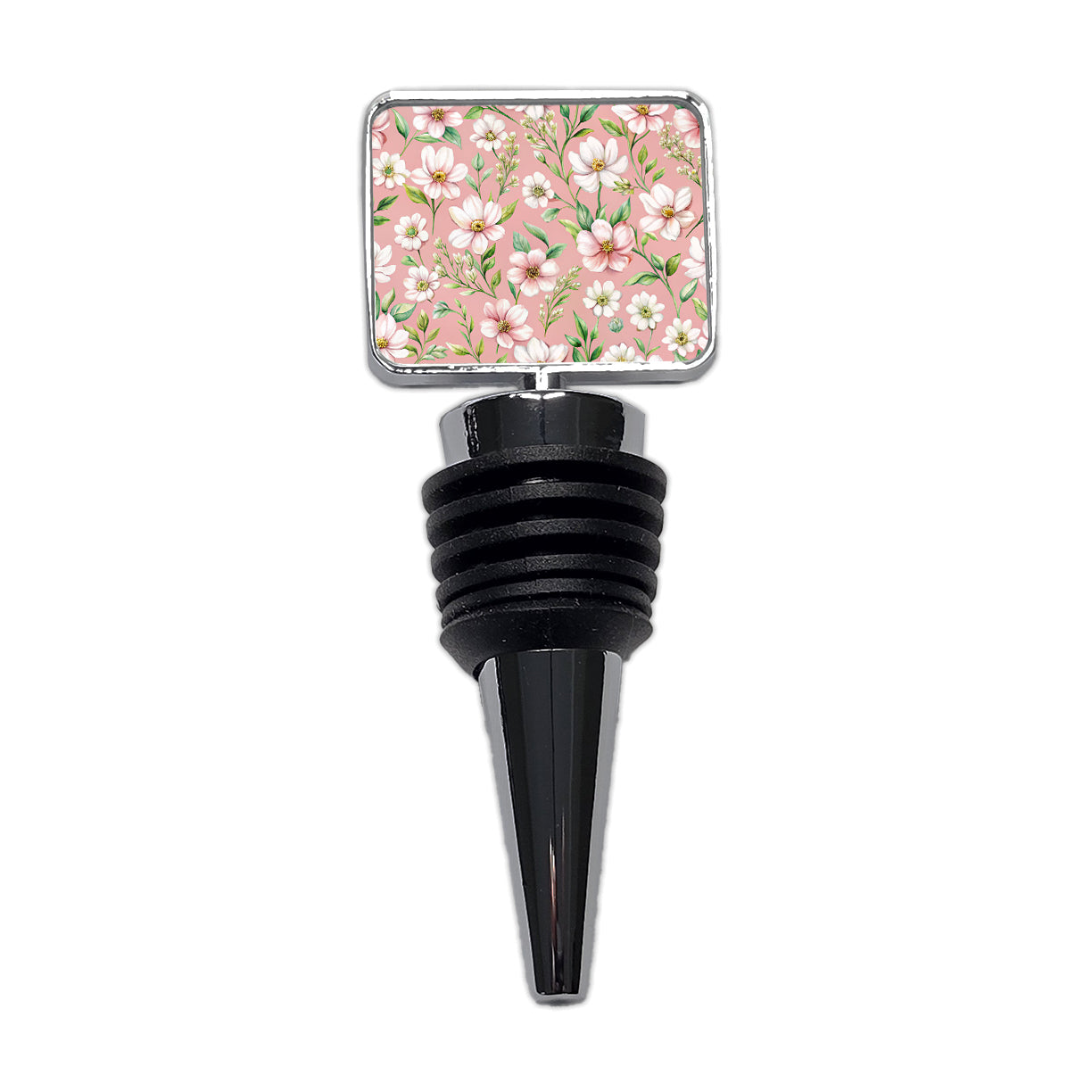 White Flowers Pink Background Wine Bottle Stopper
