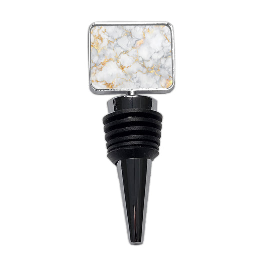 White Gold Marble Background Watercolor Wine Bottle Stopper