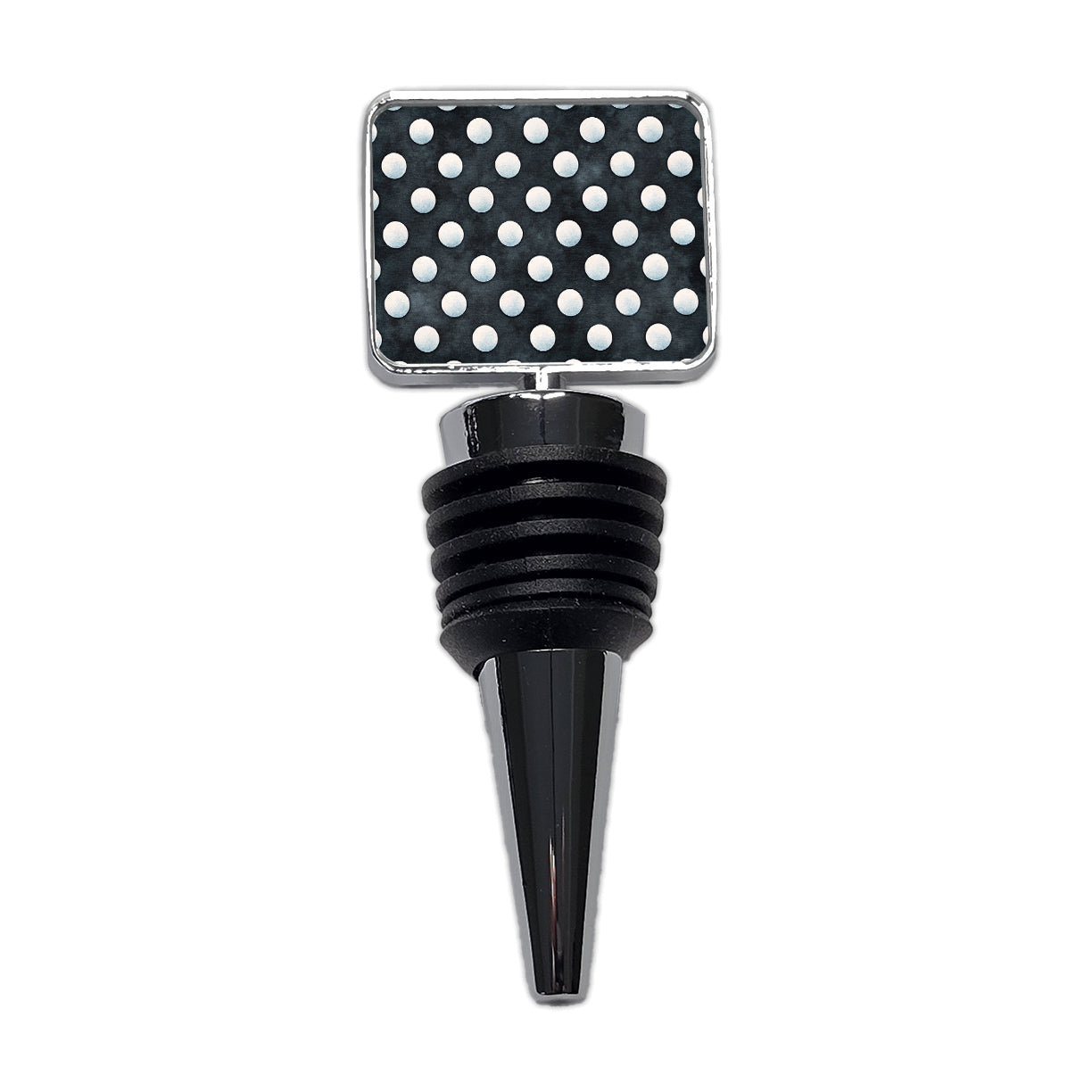 White Polka Dots Black Background Wine Bottle Stopper