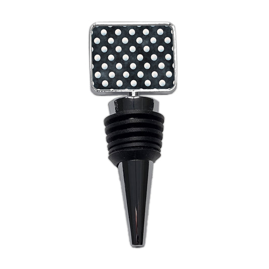 White Polka Dots Black Background Wine Bottle Stopper