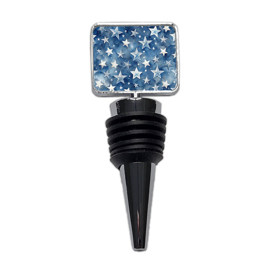 White Stars Blue Background Watercolor Wine Bottle Stopper