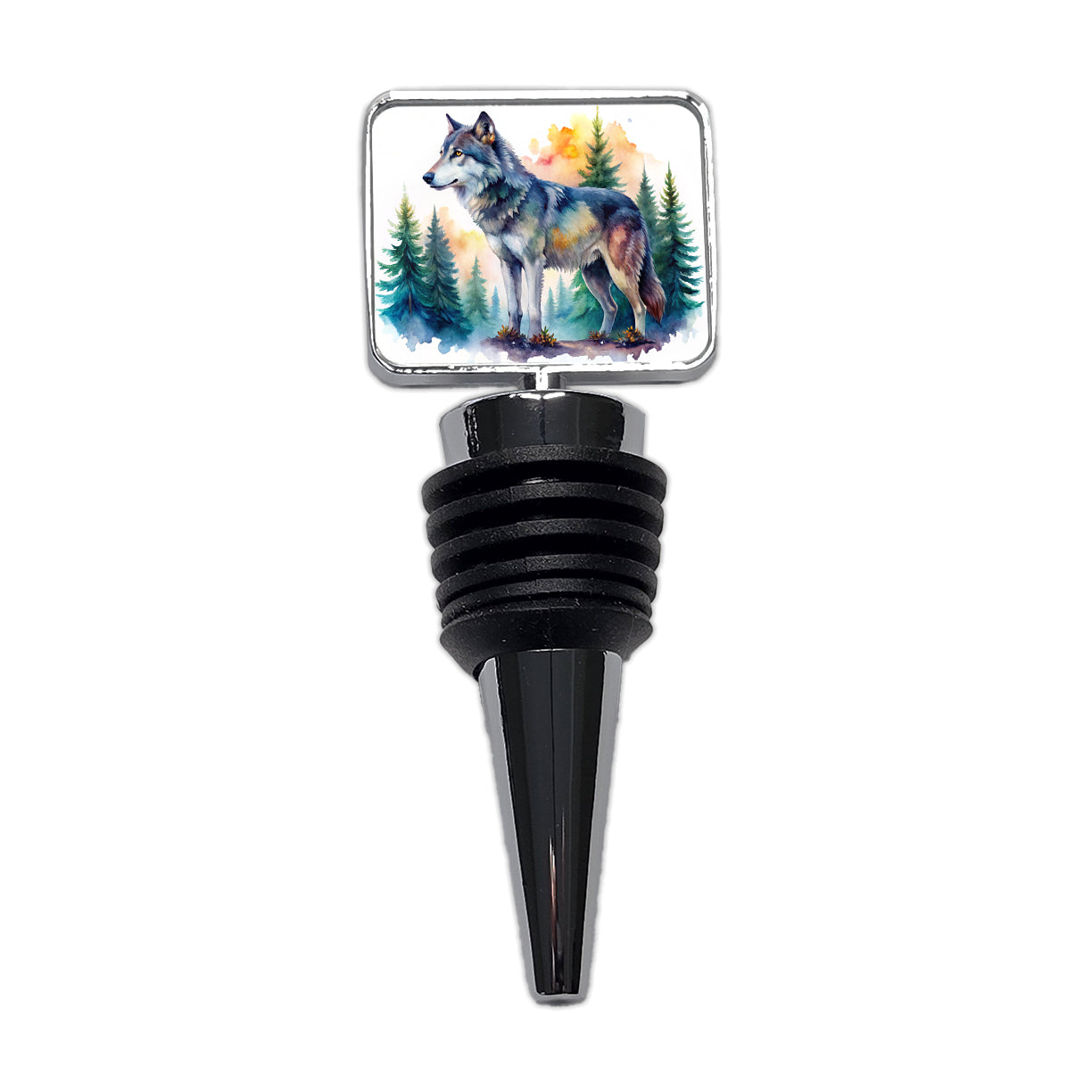 Wolf In Forest Watercolor Design Wine Bottle Stopper