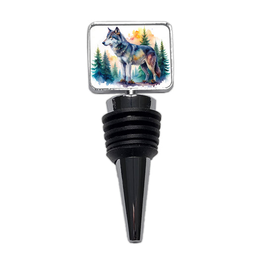 Wolf In Forest Watercolor Design Wine Bottle Stopper