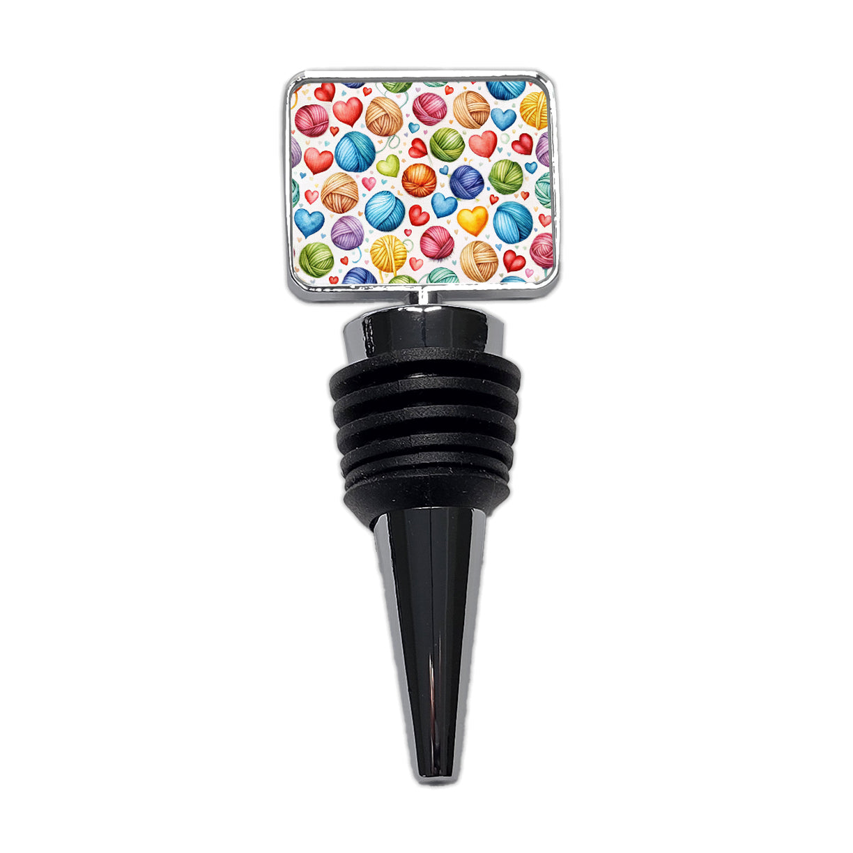 Yarn Knitting Crochet Balls Hearts Watercolor Wine Bottle Stopper