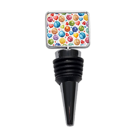 Yarn Knitting Crochet Balls Hearts Watercolor Wine Bottle Stopper