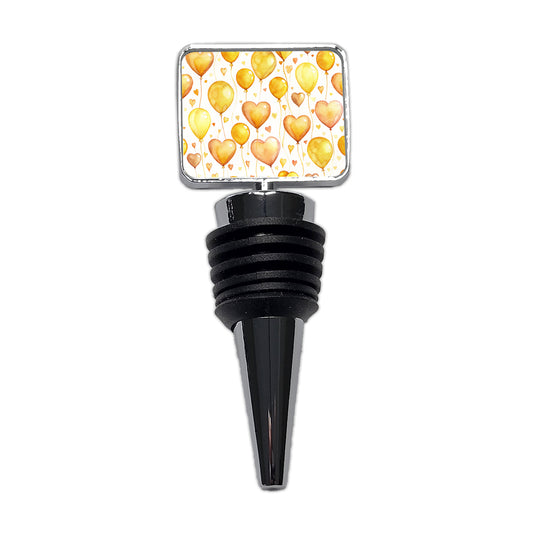 Yellow Balloons Hearts Watercolor Wine Bottle Stopper